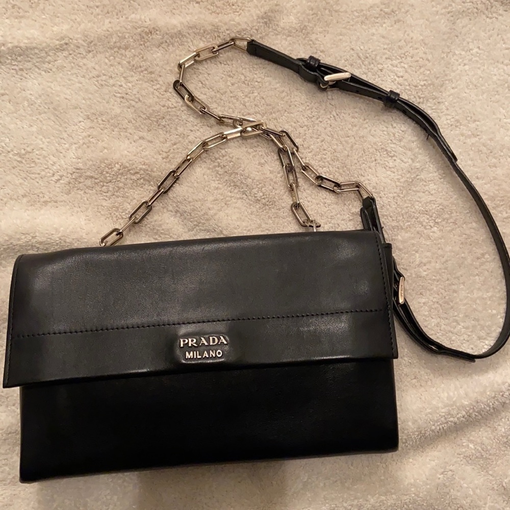 Prada lux calf leather crossbody adjustable strap.